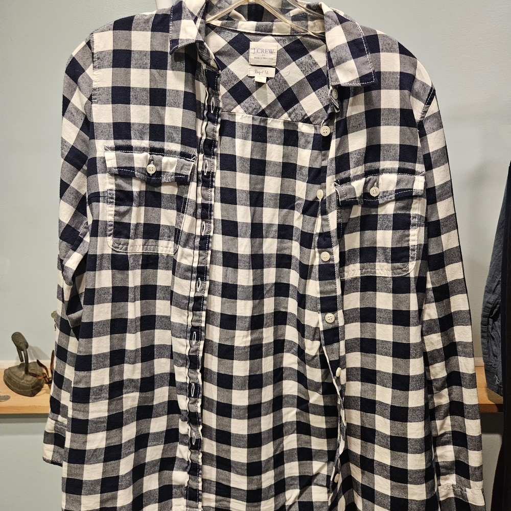 J.Crew Navy and White Checkered Shirt